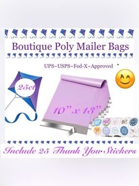 50pcs Includes 25 ~10x13” Pretty Purple PolyMailer Bags & 25 Stickers W/Purchase